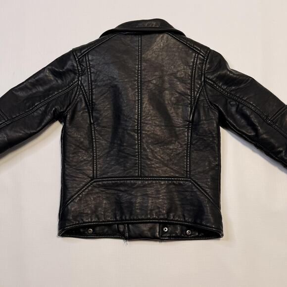 Diesel Jacket Youth 8 Black Moto Biker Leather Look Asymmetrical Zip Pockets - Picture 6 of 13